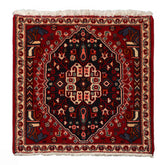 Square Navy, Ivory, Red Color Hand Knotted Abadeh Wool Traditional Oriental Rug